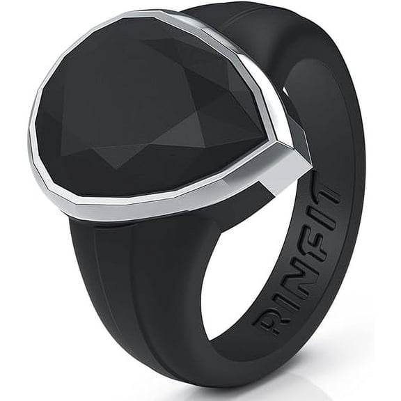 Rinfit Silicone Wedding Ring for Women - Soft Rubber Wedding Band Replacement - Oversized Diamond Pear Metal Framed Collection