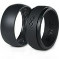 thumbnail image 1 of Rinfit Silicone Wedding Rings for Men; Silicone Wedding Bands Men, 2-Ring Pack; Black. Set#89, 1 of 5