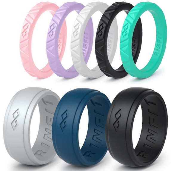 Rinfit Unisex Silicone Wedding Rings, Multi-Color, 8 Pack
