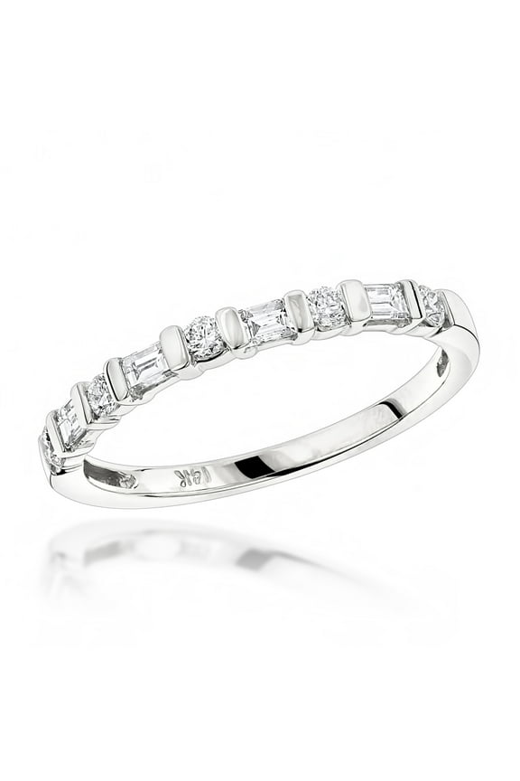 Ring 14K Emerald & Round Natural Diamond Women Wedding Band (White Gold Size 10)