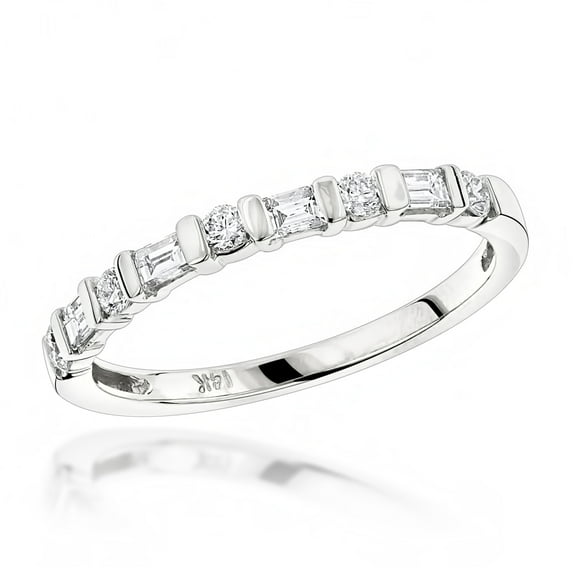 Ring 14K Emerald & Round Natural Diamond Women Wedding Band (White Gold Size 4.5)