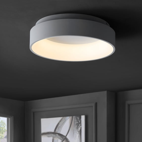 JONATHAN Y Ring 17.7" Integrated LED Flush Mount Ceiling Light, White, JYL7206A