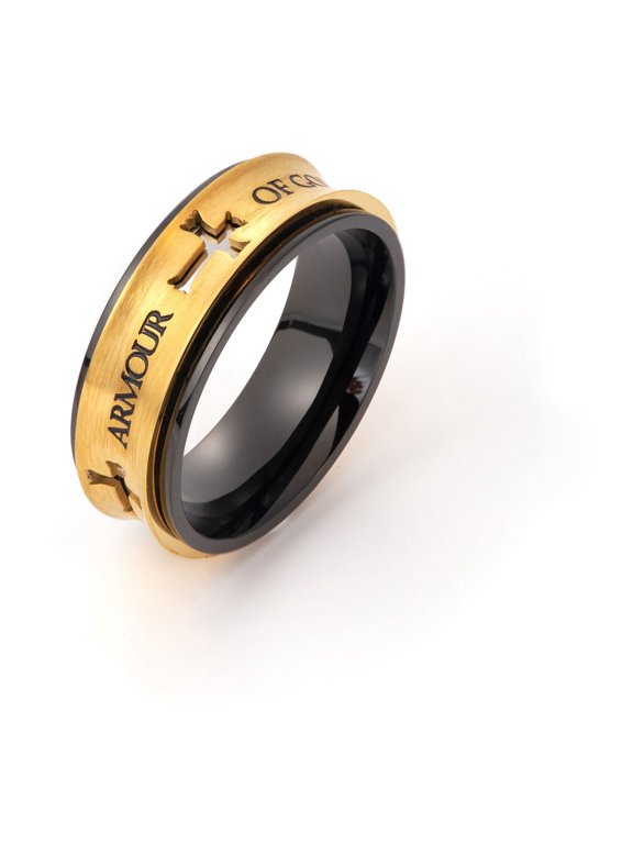 Spirit & Truth Jewelry 352066 4 Cross Spinner Armour of God Ring, Gold - Size 8