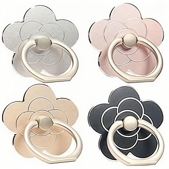 Ring 4 Pcs Cell Phone Holder Flower360 Rotate and 180Angle Adjustable Metal Finger Socket Grip Kickstand for Smartphones