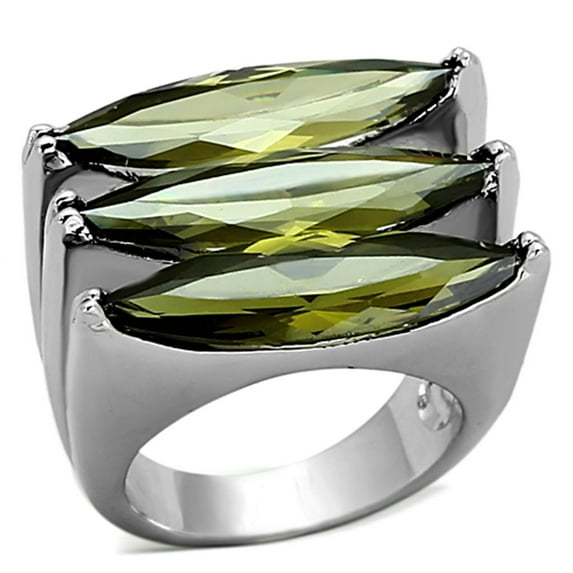 Ring AAA GRD CZ Olivine LOA918 for Women Style Rhodium