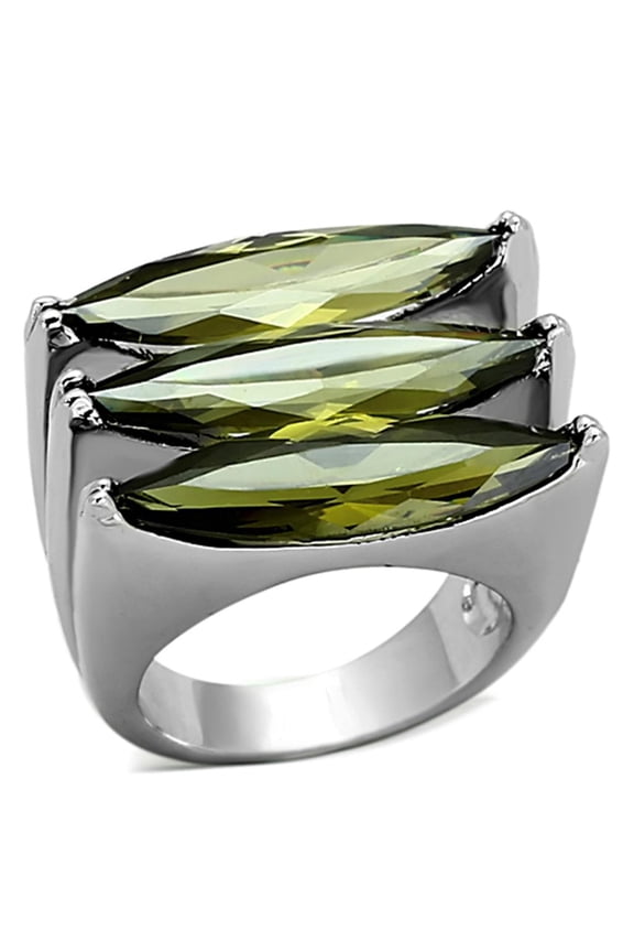 Ring AAA GRD CZ Olivine LOA918 for Women Style Rhodium