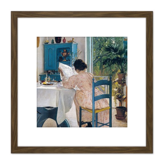 Ring At Breakfast Table Morning Newspapers Painting 8X8 Inch Square Wooden Framed Wall Art Print Picture with Mount