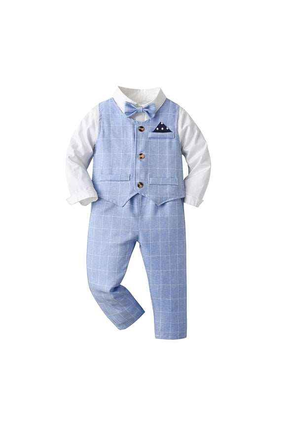 Ring Bearer Outfits 6-9 Months Toddler Boys Semi Formal Outfit 3pcs Sets Short Dress Shirt Suspender Pants Bow Tie for 1-5 Years Boys Clothes Size 8