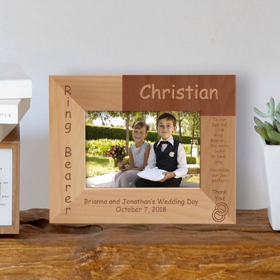 Ring Bearer Personalized Wooden Picture Frame-5" x 3 1/2" Brown Horizontal