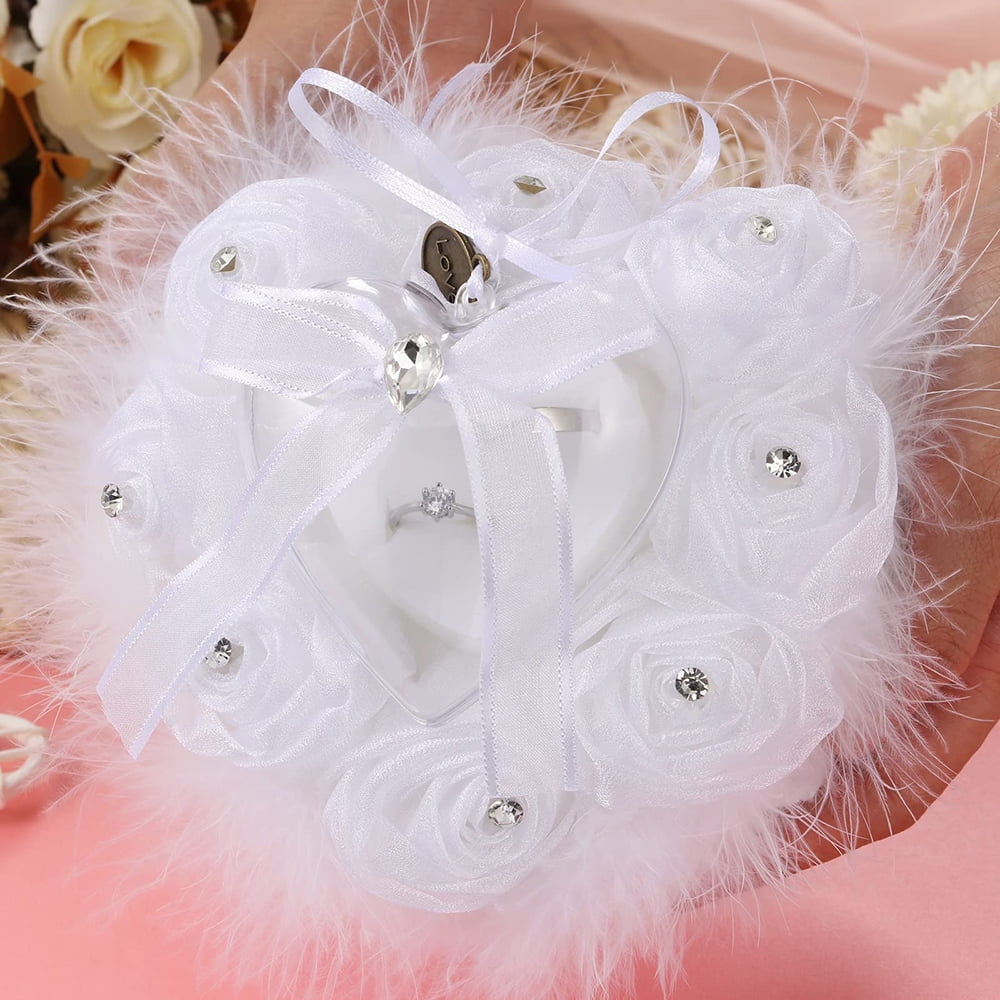 2pcs Wedding Ring Pillow, White Heart Shape Wedding Ring Box Decorated With  Artificial Pearls And Roses Flowers, Wedding Ceremony Ring Holder For Wedd  | Fruugo NO