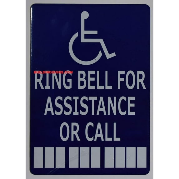 Ring Bell for Assistance OR Call with Symbol Sign (Blue, Aluminum, 7x10, Double Sided Tape)-The Pour Tous Blue LINE