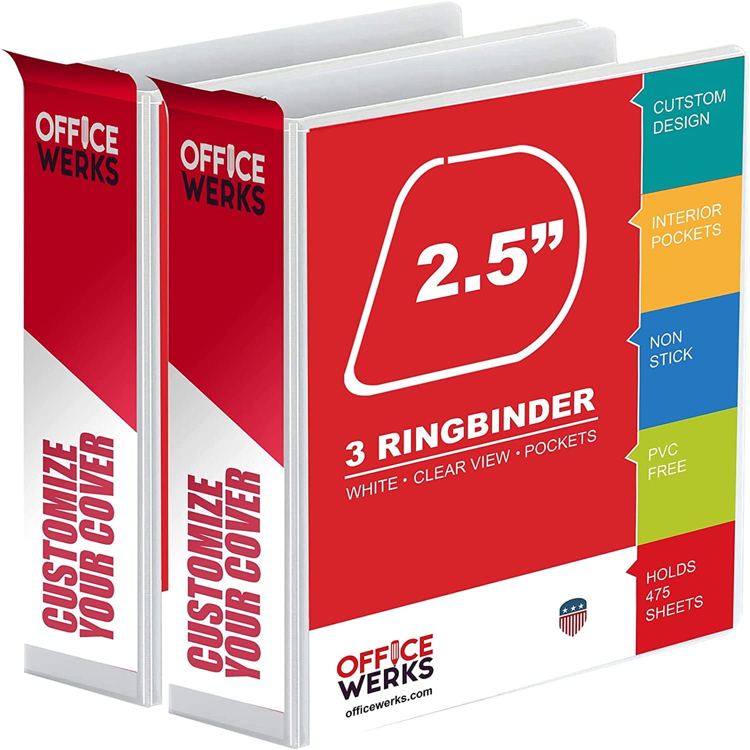 Ring Binder Depot Professional Angle D 2.5" D-Ring Binder, Letter Size, White, 2 Pack