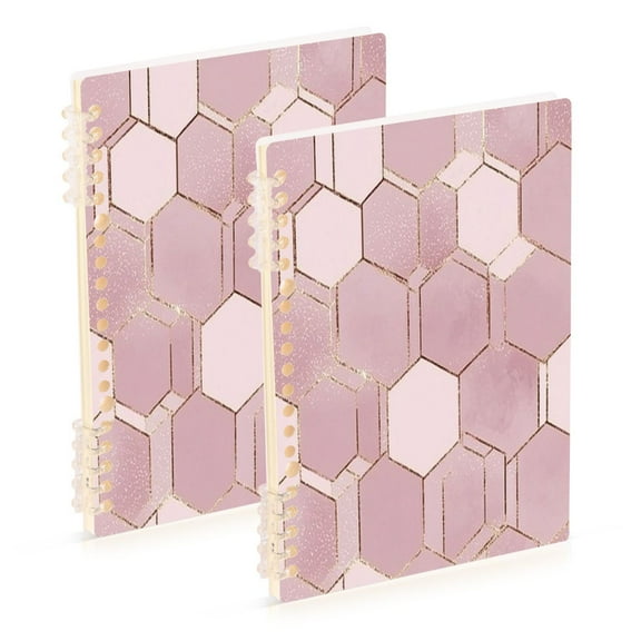 Ring Binder Notebook Journey Note Diary College Ruled Spiral Notebook Study Loose Leaf Blush Pink Hexagon Paper A5 60 Pages