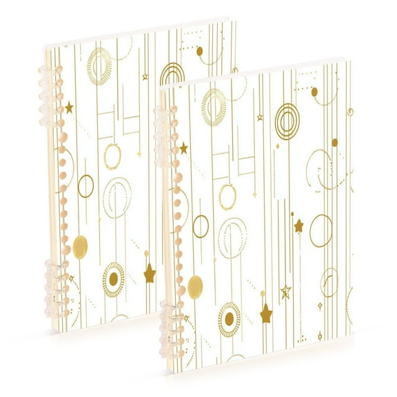 Ring Binder Notebook Journey Note Diary College Ruled Spiral Notebook Study Loose Leaf Gold and White Geometric Pattern Paper A5 60 Pages