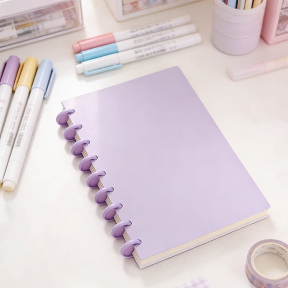 Ring Binder Notebook, Refillable Loose Leaf Journal, Button Fastened Removable Pages A5 Notebook for Office, School and Meeting Use