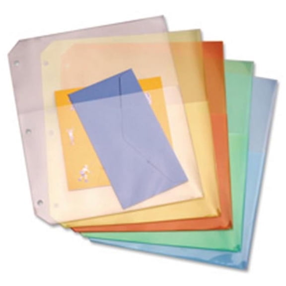 Ring Binder Poly Pockets , 8.5 in. x 11 in., 5-PK, Assorted Colors