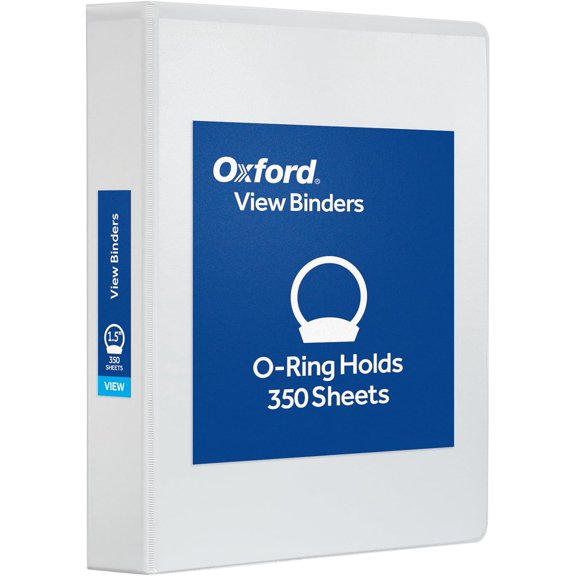 Ring Binders, 1.5" Round Ring Binders, View Binder, Covers on 3 Sides, XtraLife Hinge, Non-Stick, PVC-Free, White, 350 Sheet Capacity (1002547)