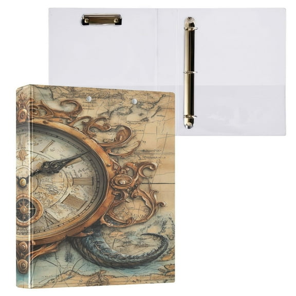 Ring Binders Antique Clock Pattern Presentation1.5-inch, Slant Ring One-Touch