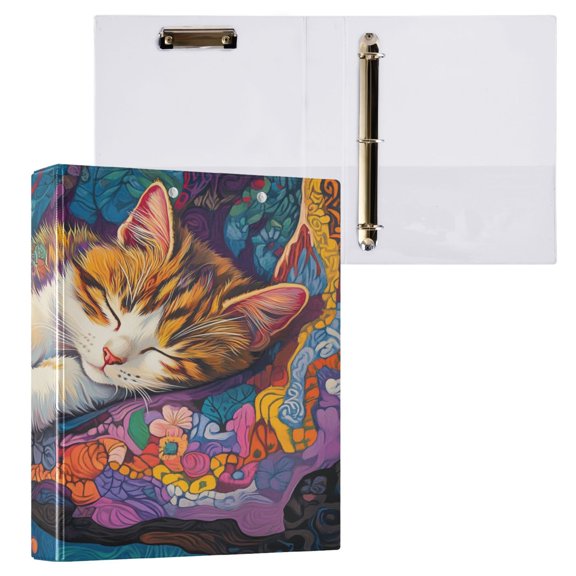 Ring Binders Artistic Cat with Moon Presentation1.5-inch, Slant Ring One-Touch