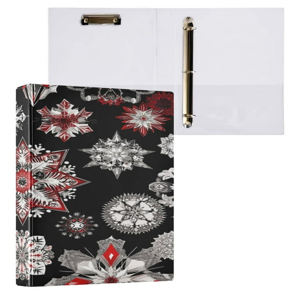Ring Binders Bold Red and Black Snowflakes Presentation1.5-inch, Slant Ring One-Touch