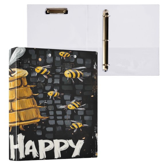 Ring Binders Cartoon Bee Pattern Presentation1.5-inch, Slant Ring One-Touch