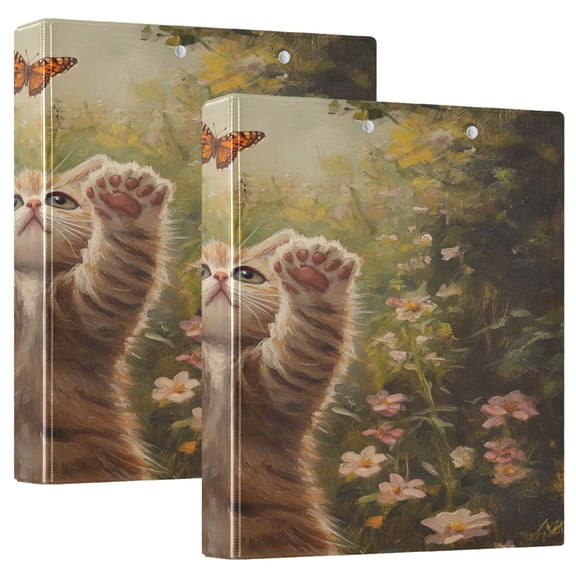 Ring Binders Cat Catch Butterfly Presentation1.5-inch, Slant Ring One-Touch