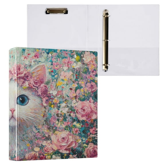 Ring Binders Cat Surrounded by Pink Roses Presentation1.5-inch, Slant Ring One-Touch