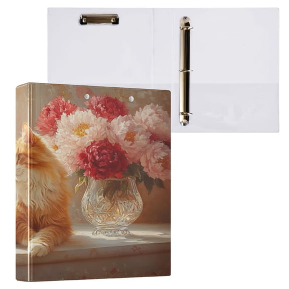 Ring Binders Cat by Window with Flowers Presentation1.5-inch, Slant Ring One-Touch