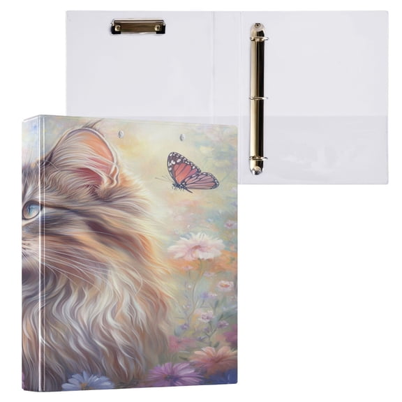 Ring Binders Cat in Flower Field Presentation1.5-inch, Slant Ring One-Touch