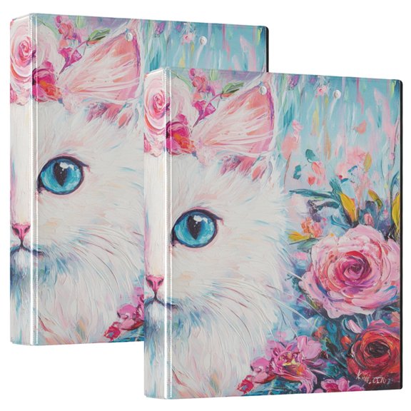 Ring Binders Cat with Floral Crown Painting Presentation1.5-inch, Slant Ring One-Touch