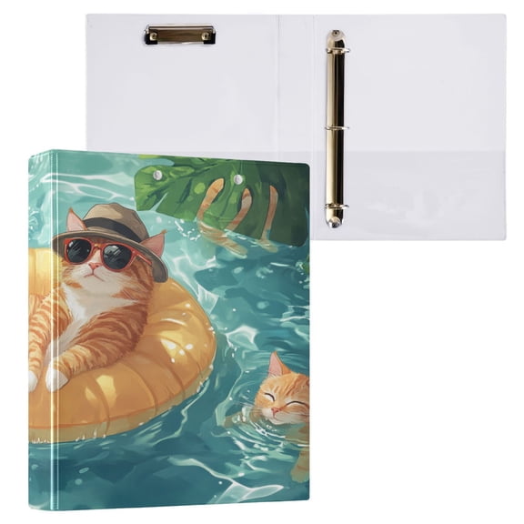 Ring Binders Cats Relaxing in Pool Presentation1.5-inch, Slant Ring One-Touch