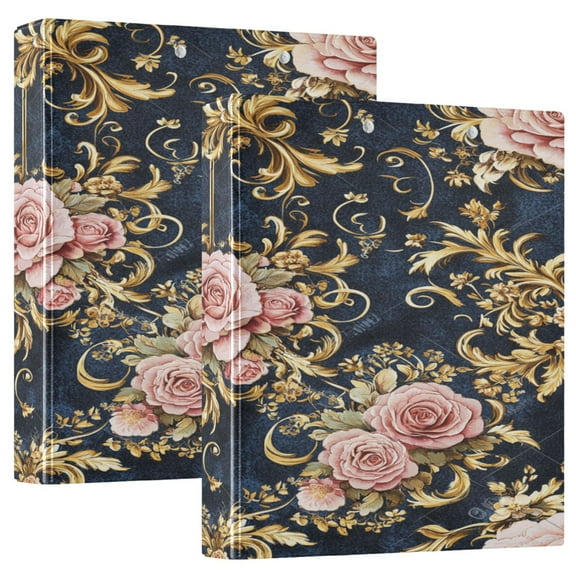 Ring Binders Floral Pink Roses Gold Filigree Presentation1.5-inch, Slant Ring One-Touch