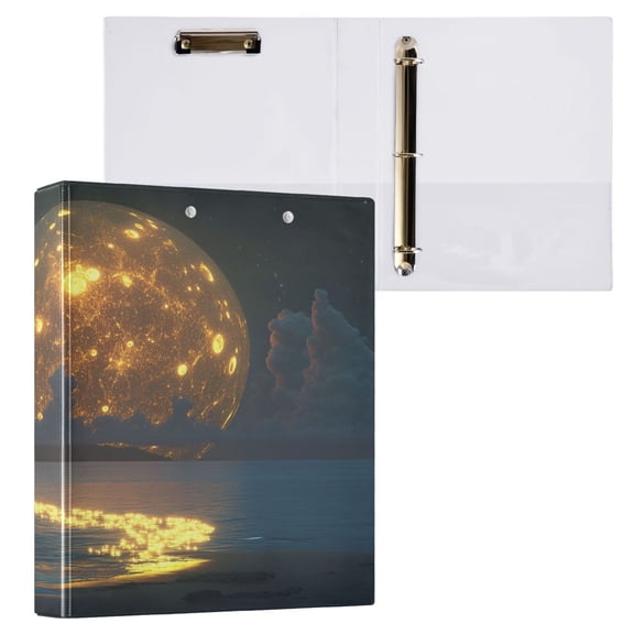 Ring Binders Glowing Moon over Ocean Presentation1.5-inch, Slant Ring One-Touch