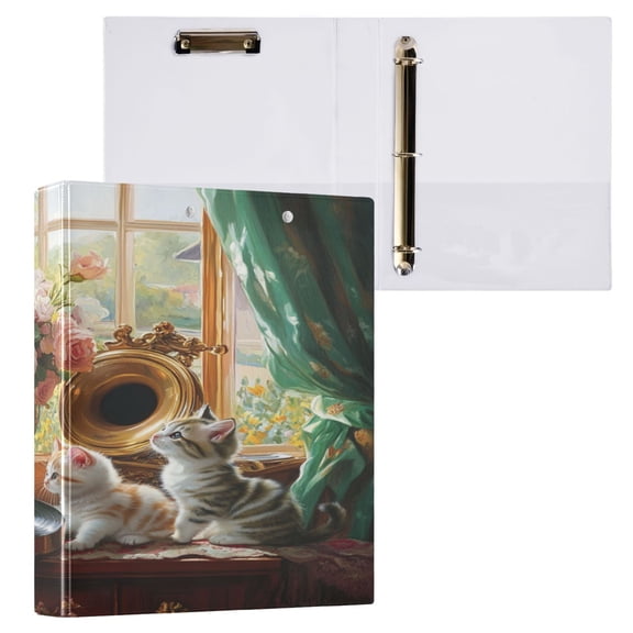 Ring Binders Kittens Flowers Gramophone Record Presentation1.5-inch, Slant Ring One-Touch