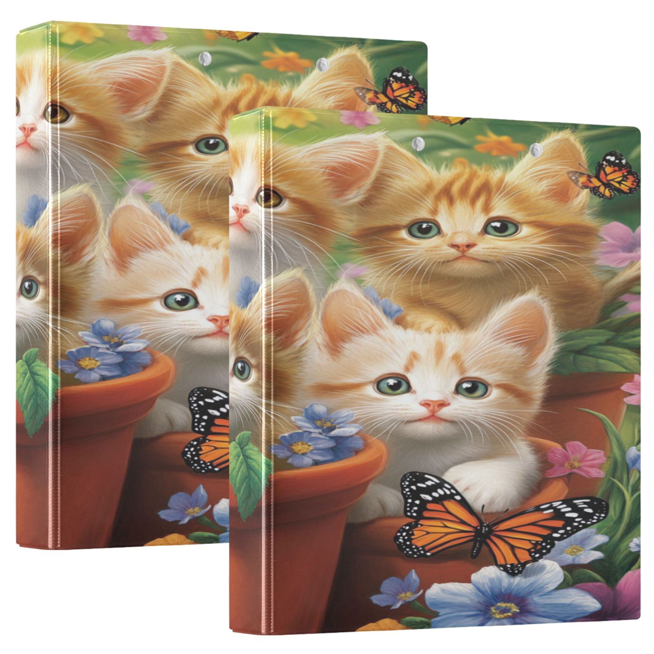 Ring Binders Kittens in Flower Pots Butterflies Presentation1.5-inch ...