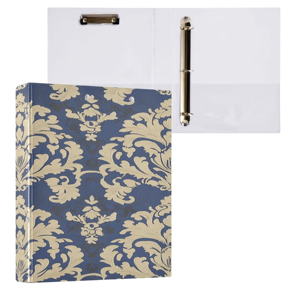 Ring Binders Navy and Cream Damask Elegance Presentation1.5-inch, Slant Ring One-Touch