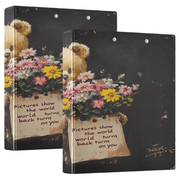 Ring Binders Oil Plainting Cute Bear Presentation1.5-inch, Slant Ring One-Touch