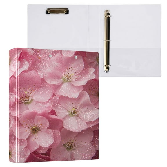 Ring Binders Pink Flowers with Glitter Presentation1.5-inch, Slant Ring One-Touch