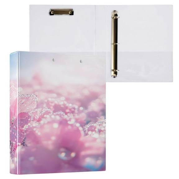 Ring Binders Pink Flowers with Morning Dew Presentation1.5-inch, Slant Ring One-Touch