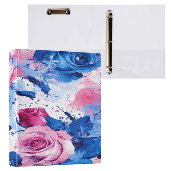 Ring Binders Pink and Blue Roses Rrt Presentation1.5-inch, Slant Ring One-Touch