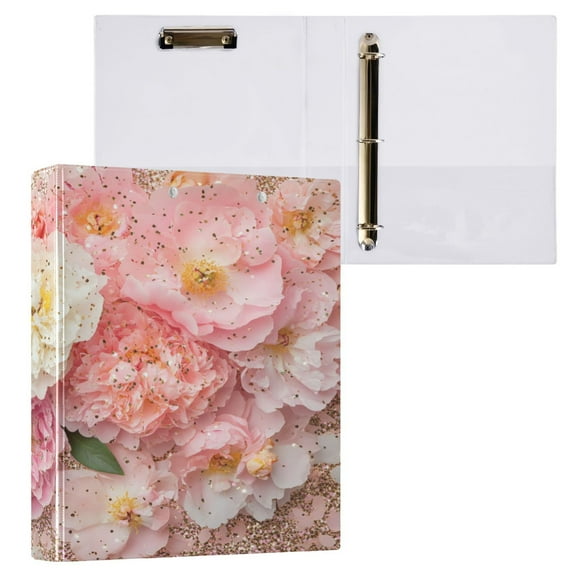 Ring Binders Pink and White Flowers Glitter Presentation1.5-inch, Slant Ring One-Touch