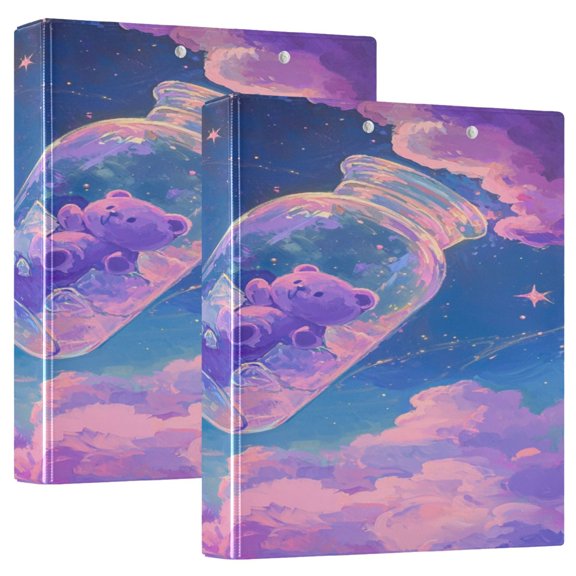 Ring Binders Purple Bear in Bottle Pattern Presentation1.5-inch, Slant Ring One-Touch