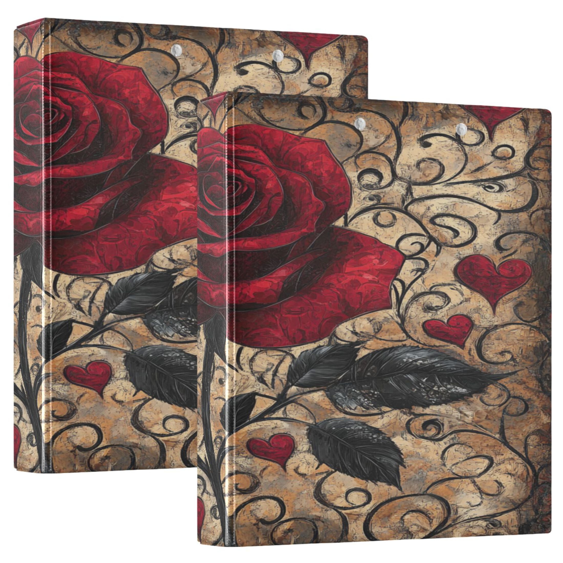 Ring Binders Red Rose Pattern Presentation1.5-inch, Slant Ring One-Touch