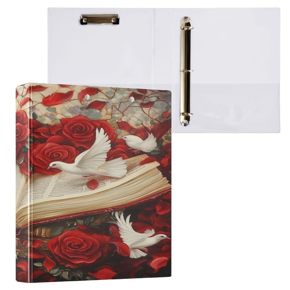 Ring Binders Red Roses White Doves Painting Presentation1.5-inch, Slant Ring One-Touch