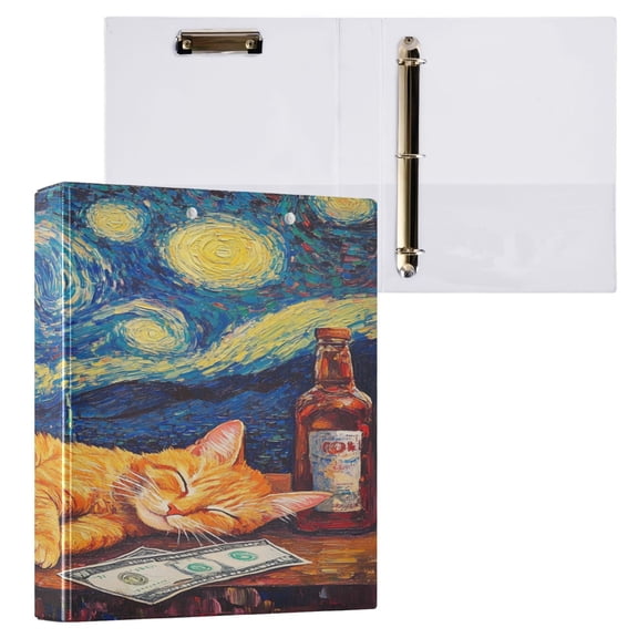 Ring Binders Sleeping Cat Plainting Presentation1.5-inch, Slant Ring One-Touch