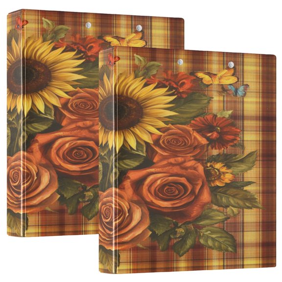 Ring Binders Sunflowers Roses and Butterflies Presentation1.5-inch, Slant Ring One-Touch