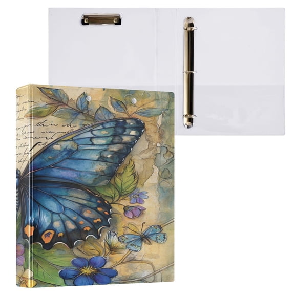 Ring Binders Watercolor Blue Butterfly Presentation1.5-inch, Slant Ring One-Touch