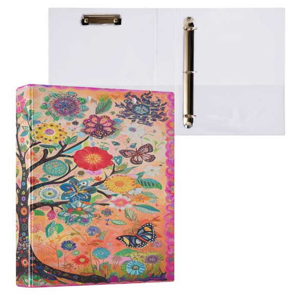 Ring Binders Watercolor Tree Painting Presentation1.5-inch, Slant Ring One-Touch