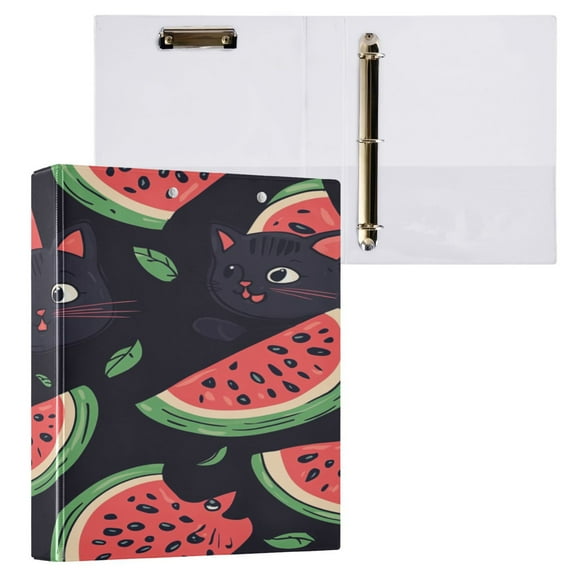 Ring Binders Watermelon Cat Cute Seamless Presentation1.5-inch, Slant Ring One-Touch