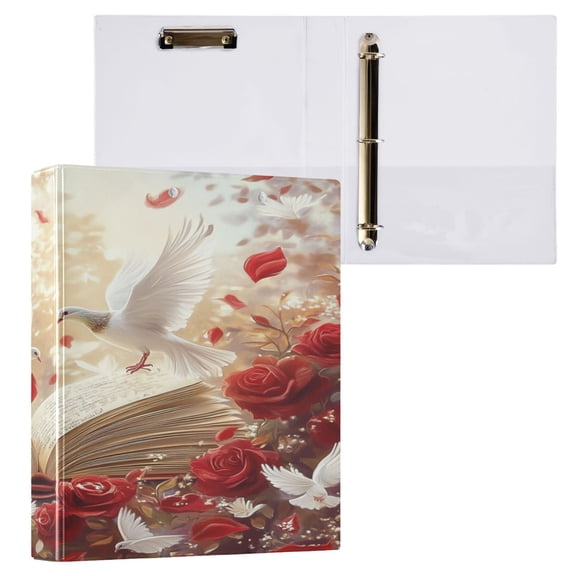 Ring Binders White Doves Red Roses Presentation1.5-inch, Slant Ring One-Touch